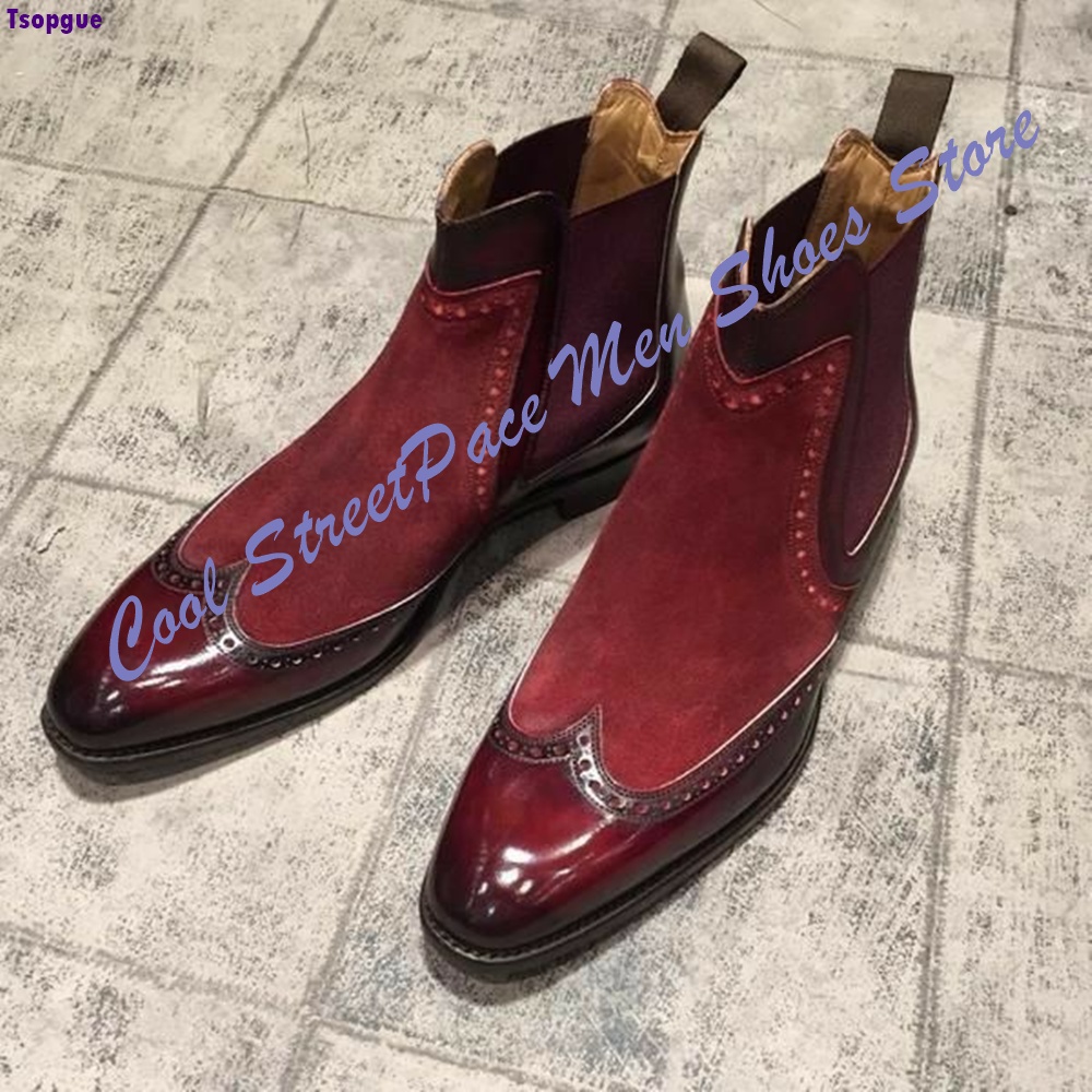 Leather Shoe Polish - Мужские винтажные красные двухцветные ботинки челси